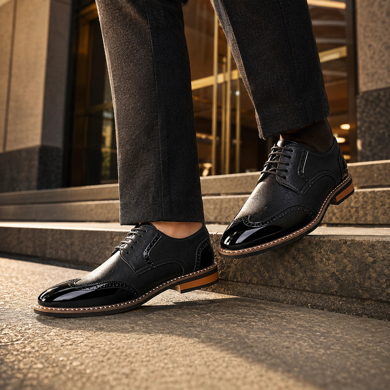 Daxton Leather Brogue Derby Oxfords — Black (footwear environment 2)