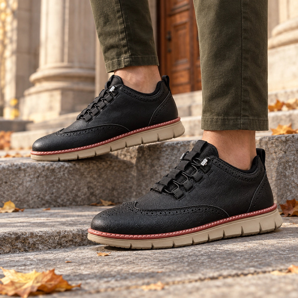 Halverton Leather Brogue Sneakers — Black (footwear environment 2)