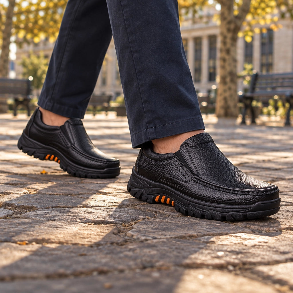 Halton Leather Slip-On Loafers — Black (footwear environment 2)