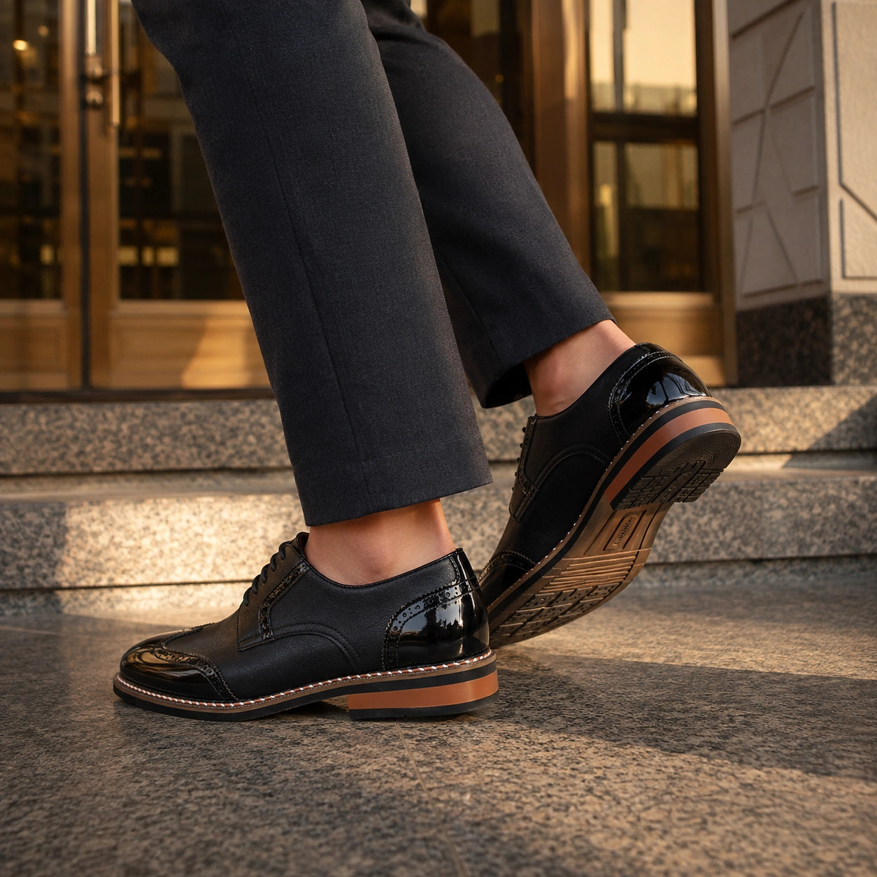 Daxton Leather Brogue Derby Oxfords — Black (footwear environment 3)