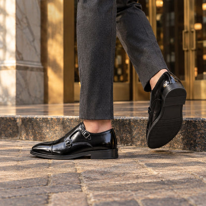 Halwick Leather Double Monk Shoes — Black (footwear environment 3)