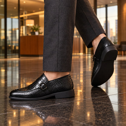 Delvoro Leather Monk Strap Loafers — Black (footwear environment 3)