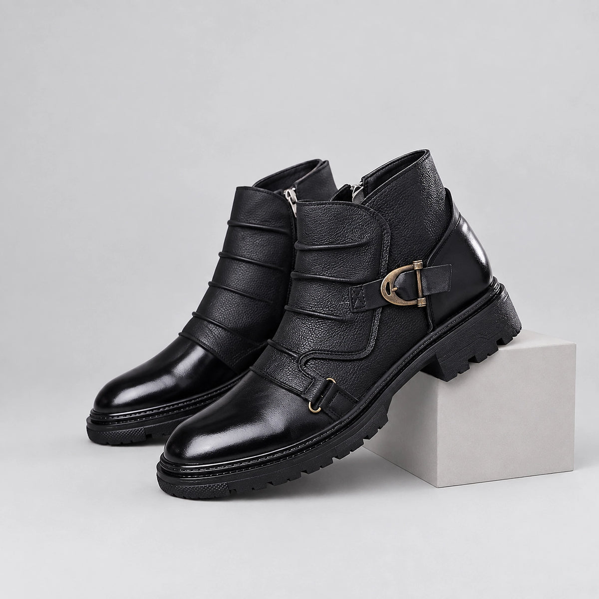 Harwick Leather Ankle Boots — Black (gm-cx63) Trendy Boots (mens shoe pedestal)