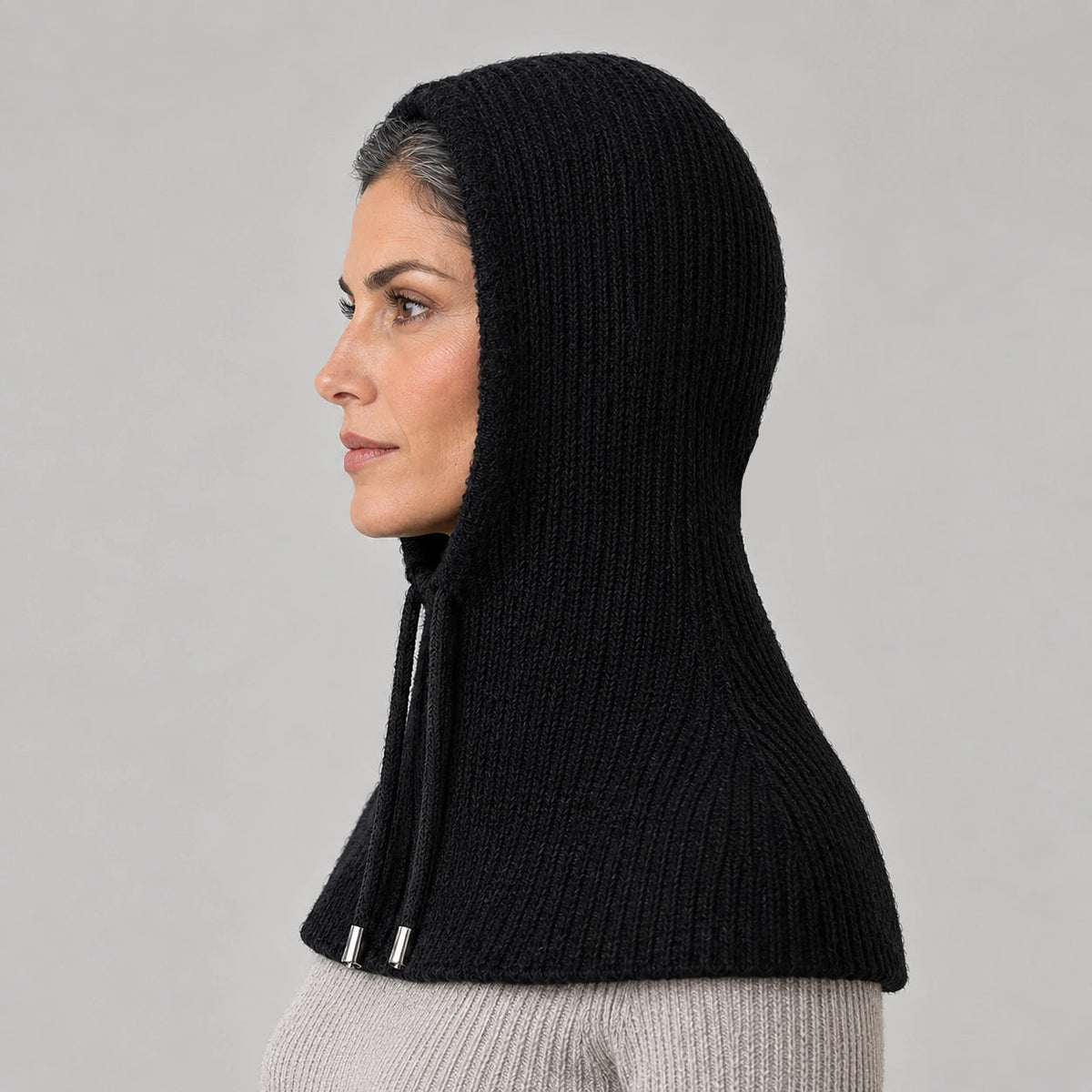 Brynn Wool Blend Balaclava Hood — Black (headwear model alt)