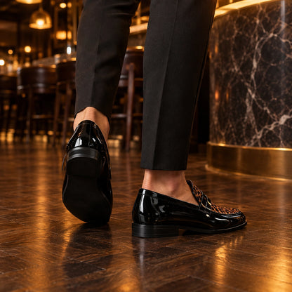 Halvorn Leopard Print Penny Loafers — Black & Leopard (footwear environment 3)
