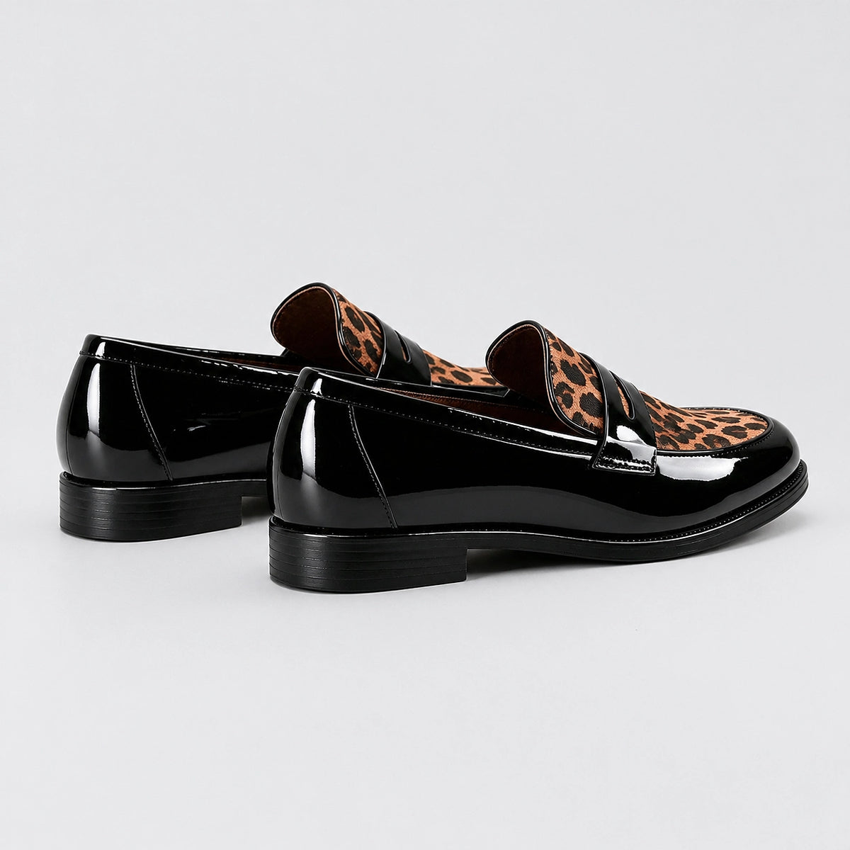 Halvorn Leopard Print Penny Loafers — Black & Leopard (mens shoe angle)
