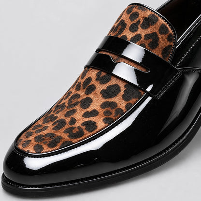Halvorn Leopard Print Penny Loafers — Black & Leopard (mens shoe zoom)