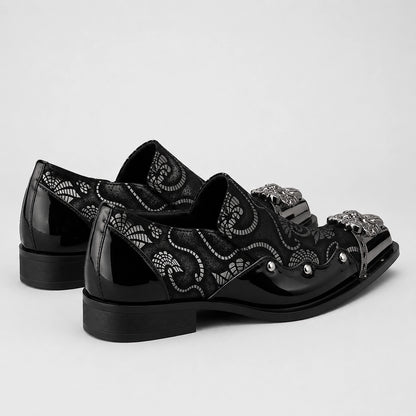 Halvorn Leather Pointed Loafers — Black (mens shoe angle)