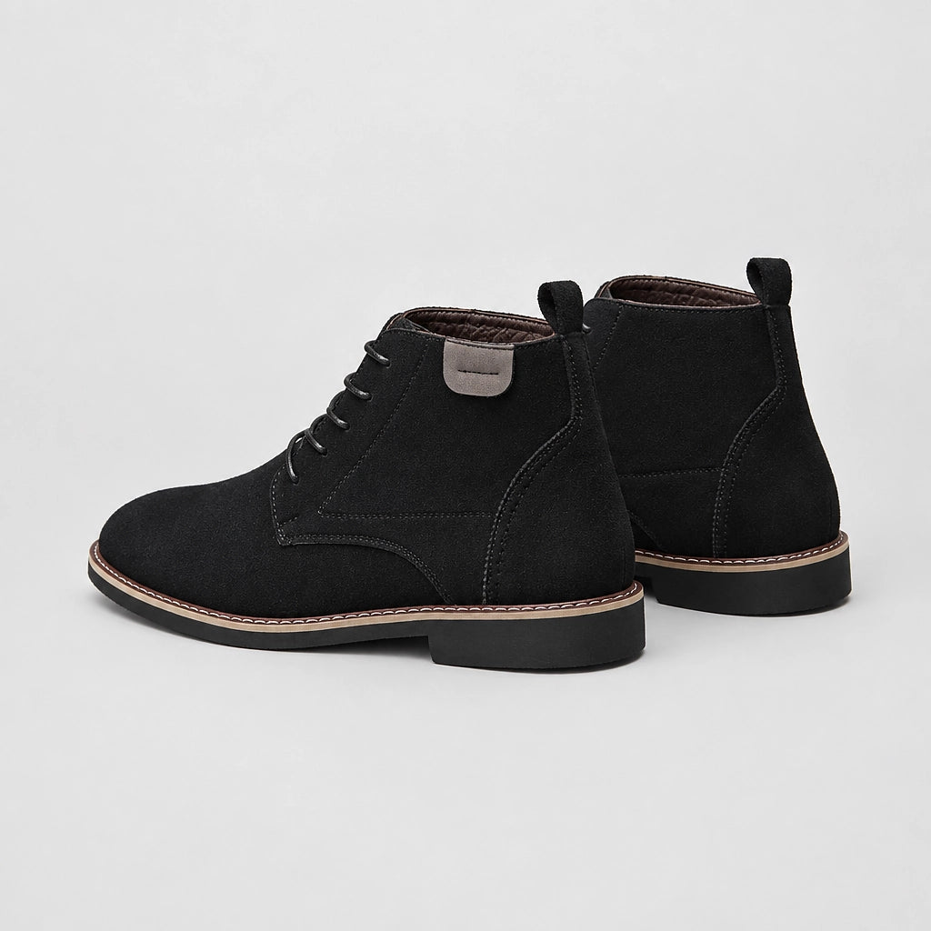 Halcourt Chukka Boots — Black (mens shoe angle)