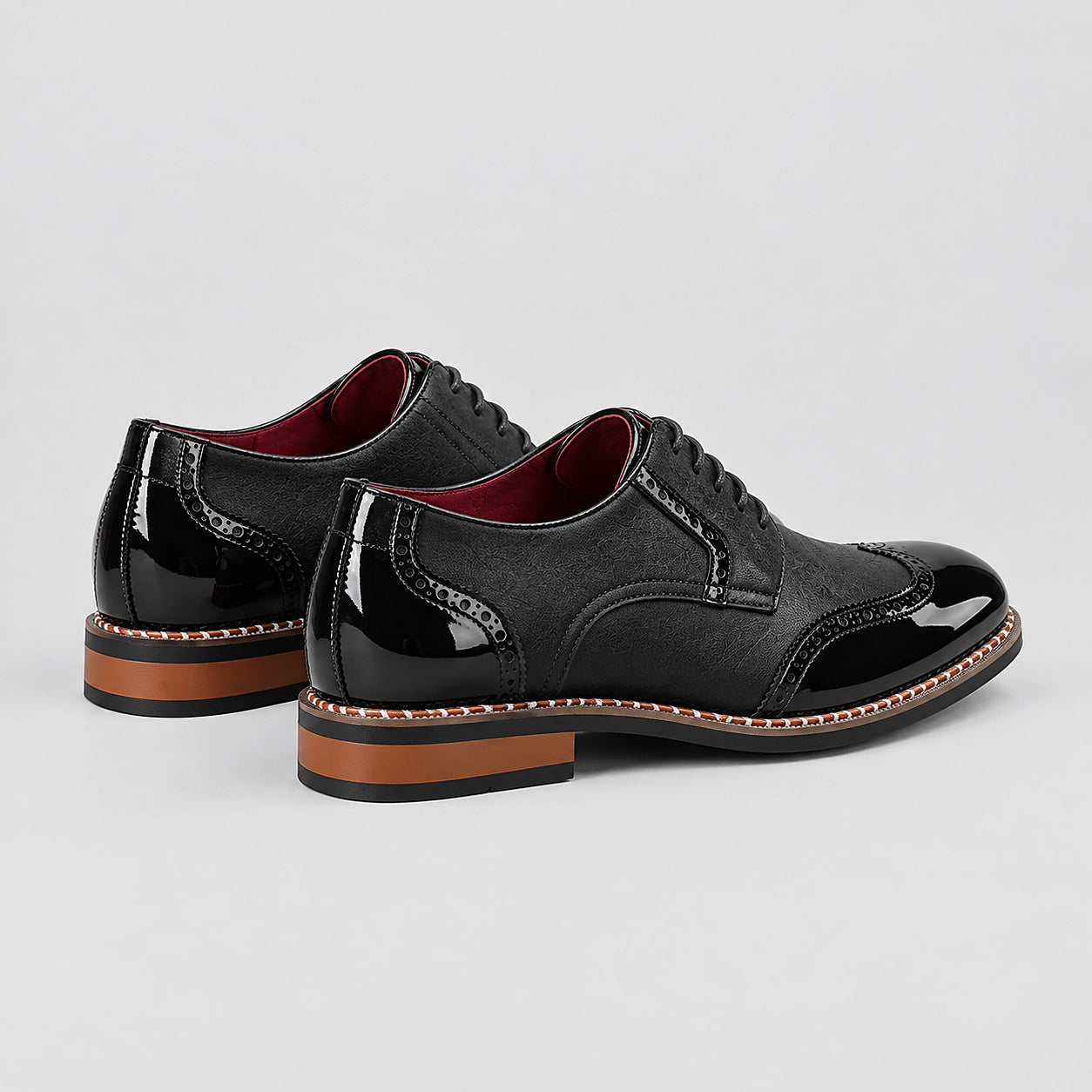 Daxton Leather Brogue Derby Oxfords — Black (mens shoe angle)