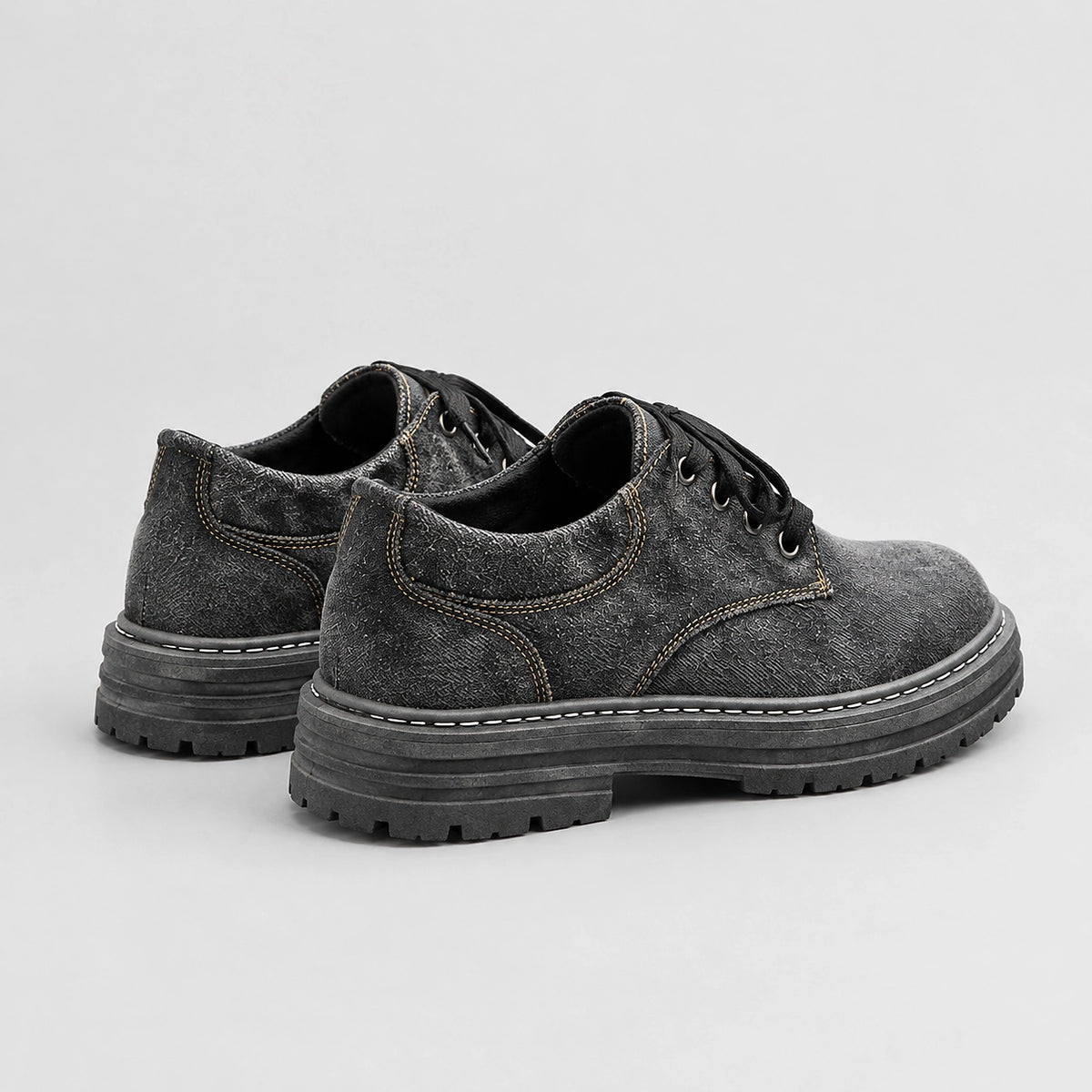 Harlow Denim Derby Shoes — Black (mens shoe angle)