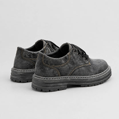Harlow Denim Derby Shoes — Black (mens shoe angle)