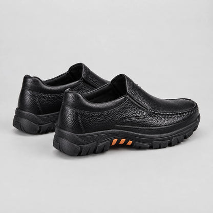 Halton Leather Slip-On Loafers — Black (mens shoe angle)