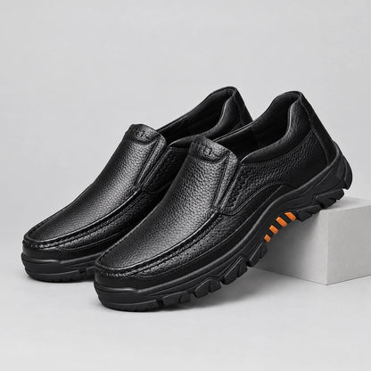 Halton Leather Slip-On Loafers — Black (mens shoe pedestal)