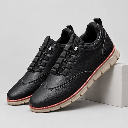 Halverton Leather Brogue Sneakers — Black (mens shoe pedestal)