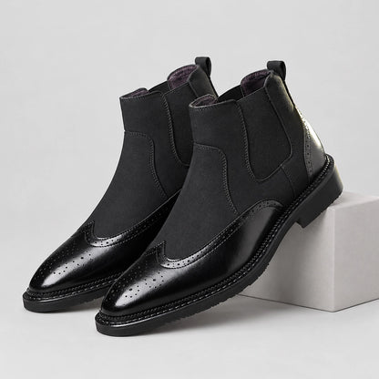 Dreven Leather Chelsea Boots — Black (mens shoe pedestal)