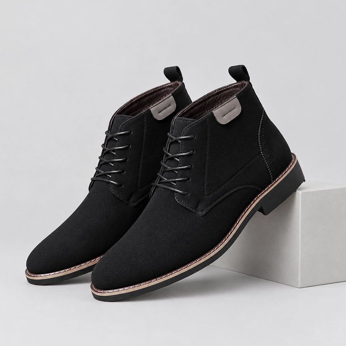 Halcourt Chukka Boots — Black (mens shoe pedestal)