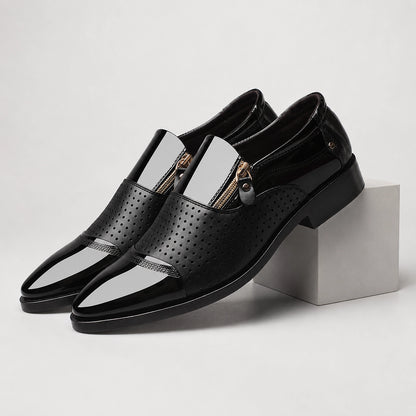 Halven Leather Slip-On Loafers — Black (mens shoe pedestal)