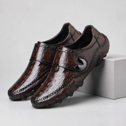 Halston Genuine Leather Loafers — Black (mens shoe pedestal)