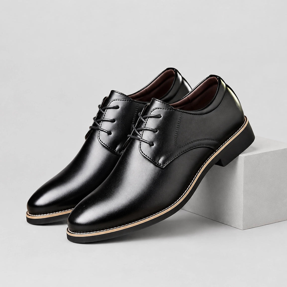 Darlow Leather Derby Oxfords — Black (mens shoe pedestal)