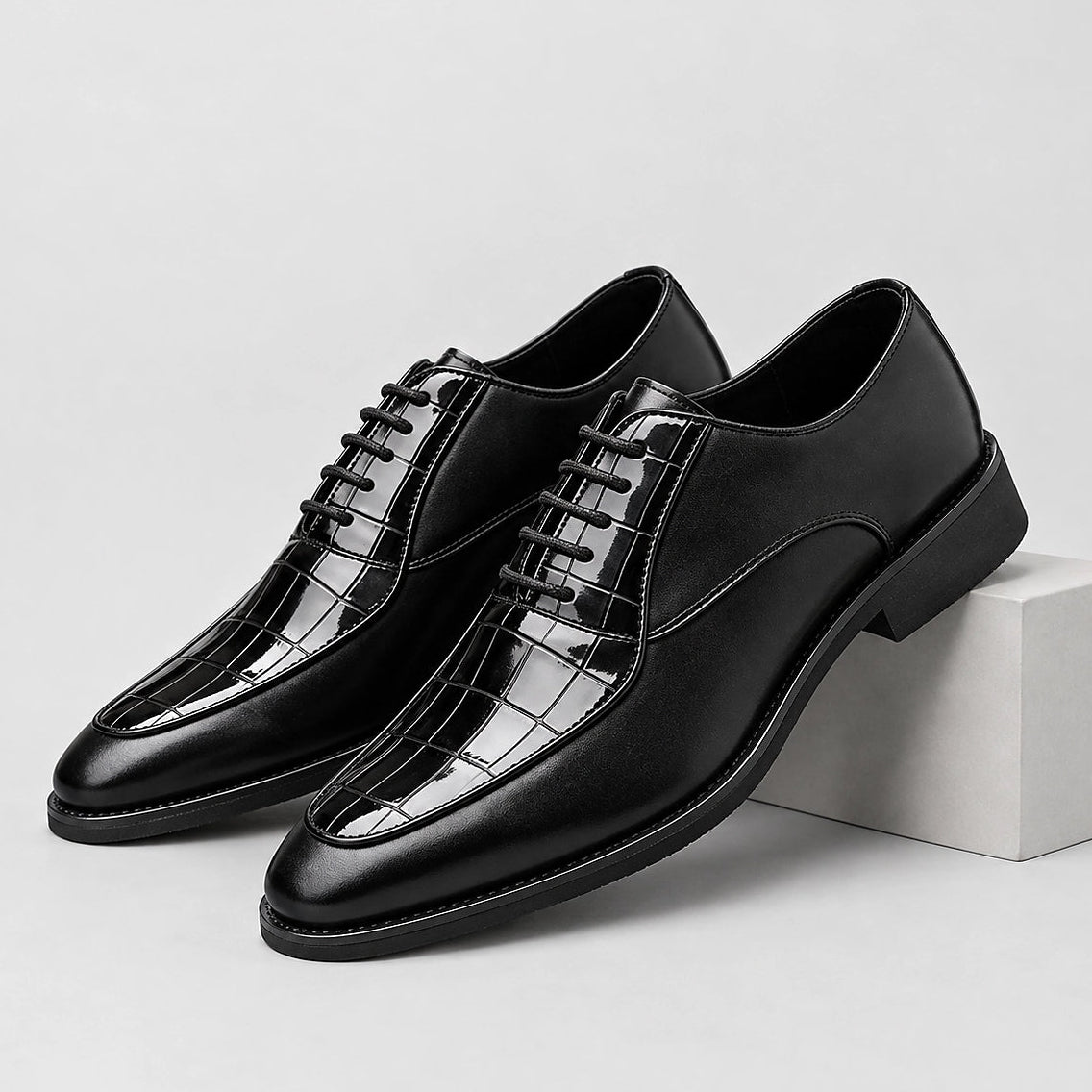 Dorval Leather Oxford Dress Shoes — Black (mens shoe pedestal)