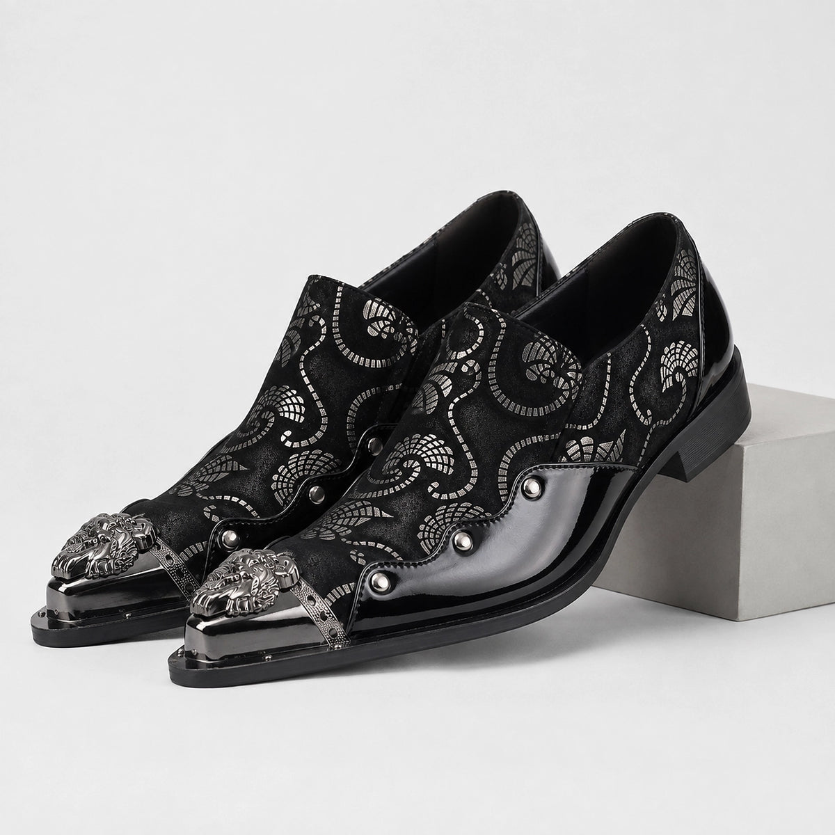 Halvorn Leather Pointed Loafers — Black (mens shoe pedestal)