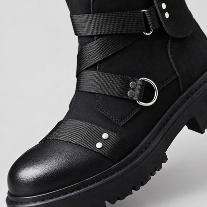Dravek Leather Combat Boots — Black (mens shoe zoom)