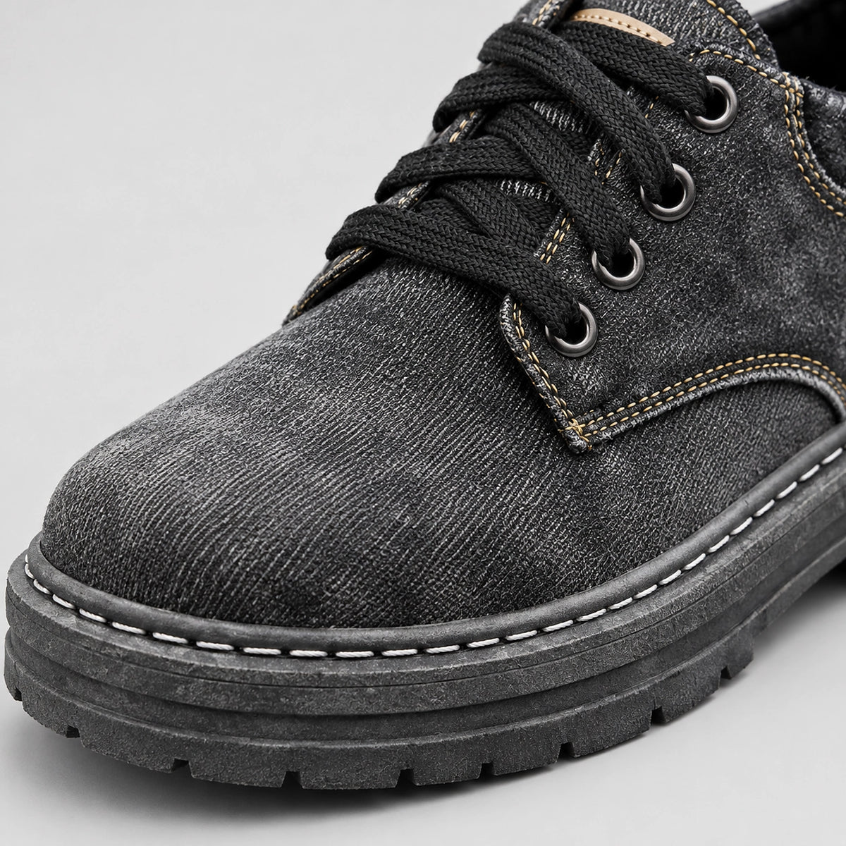 Harlow Denim Derby Shoes — Black (mens shoe zoom)