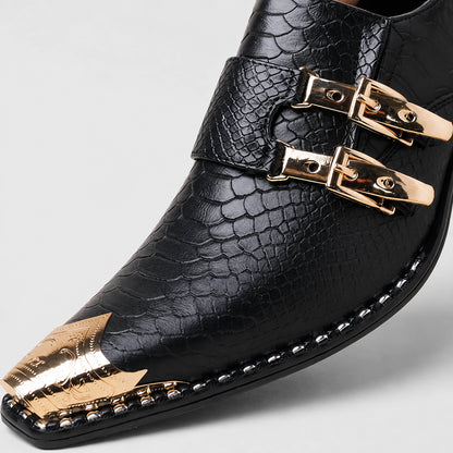 Delvano Leather Double Monk Loafers — Black (mens shoe zoom)