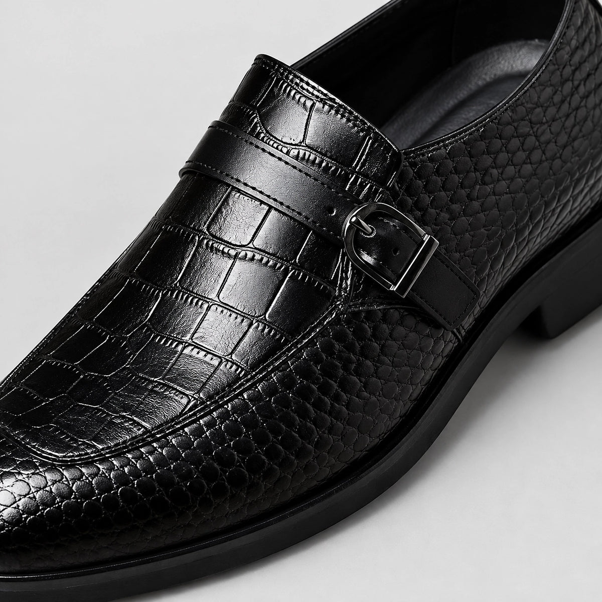 Delvoro Leather Monk Strap Loafers — Black (mens shoe zoom)