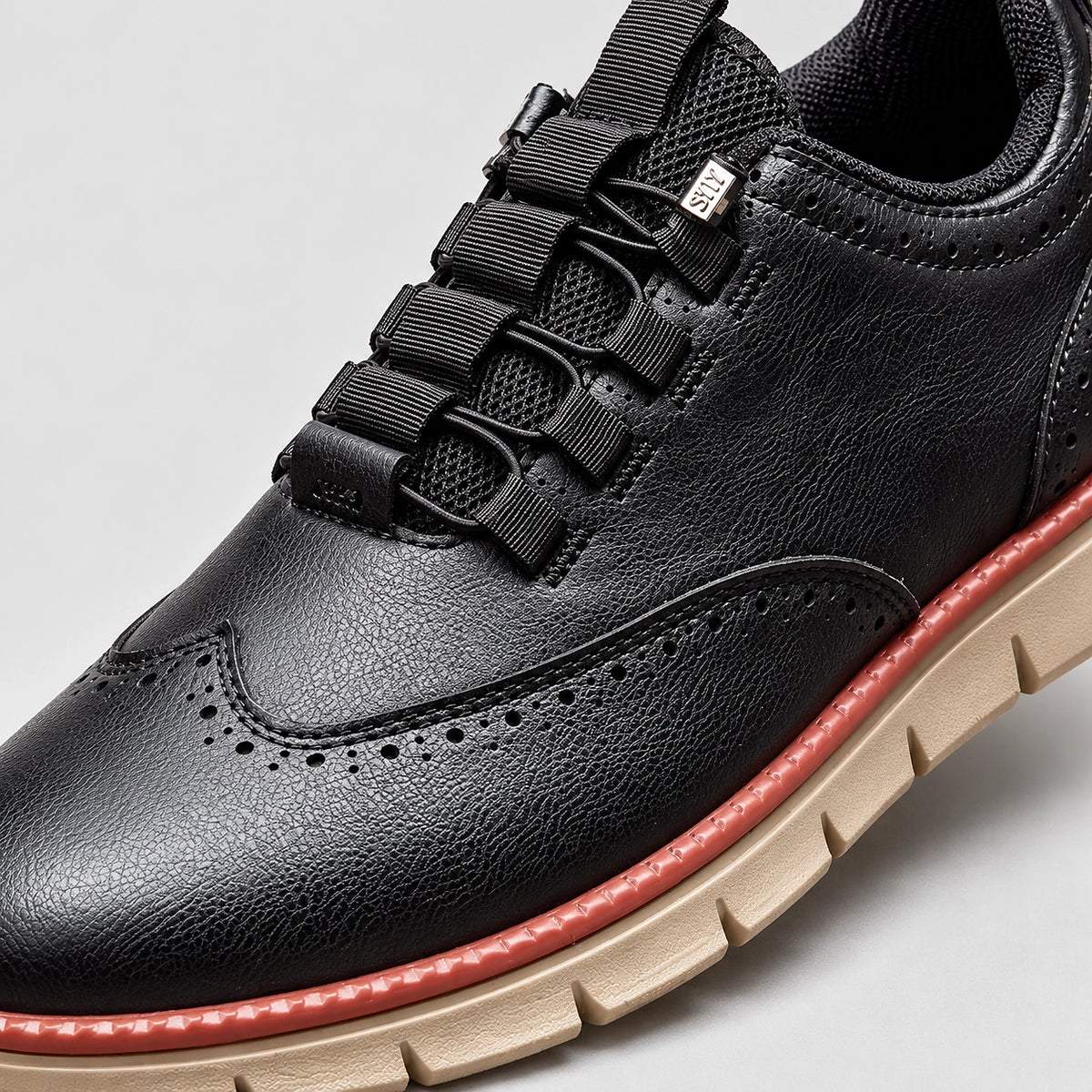 Halverton Leather Brogue Sneakers — Black (mens shoe zoom)