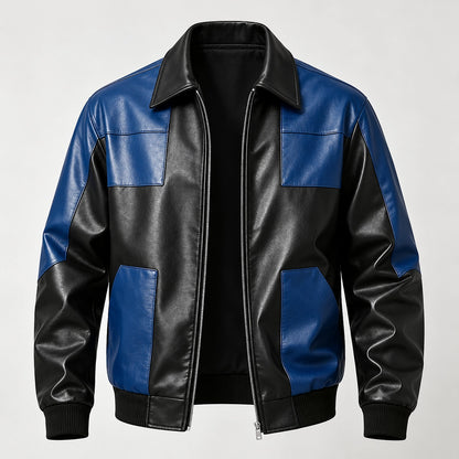 Dahven Leather Bomber Jacket — Black & Navy (apparel solo)