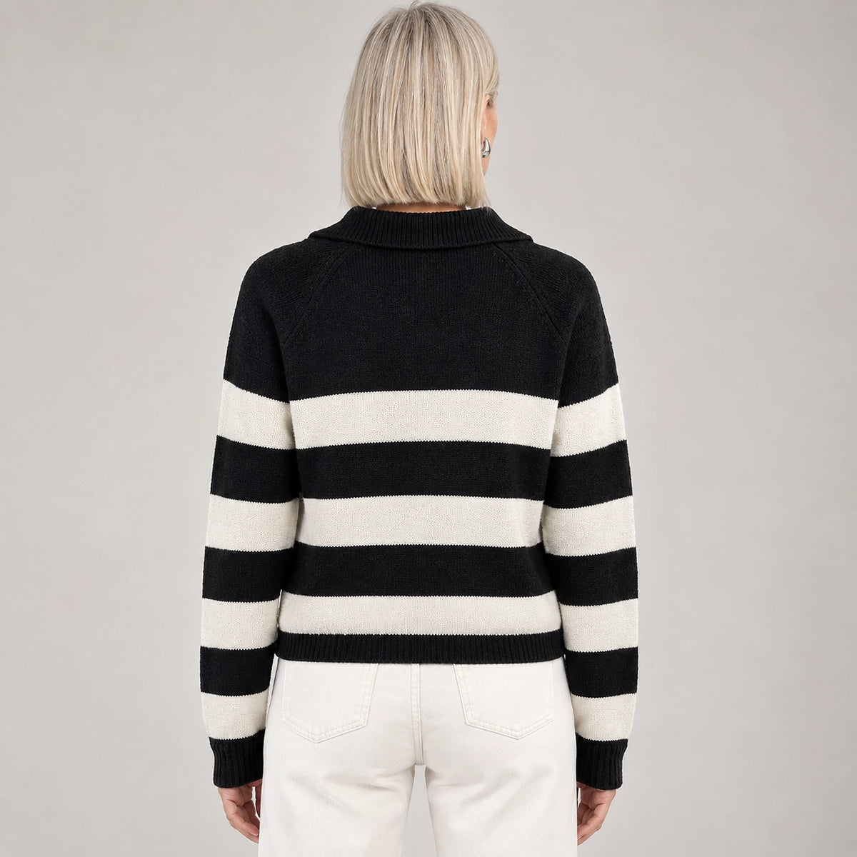 Delrow Striped Half-Zip Sweater — Black Stripes (apparel back)