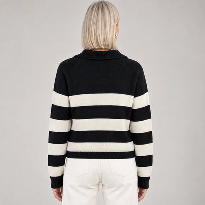 Delrow Striped Half-Zip Sweater — Black Stripes (apparel back)