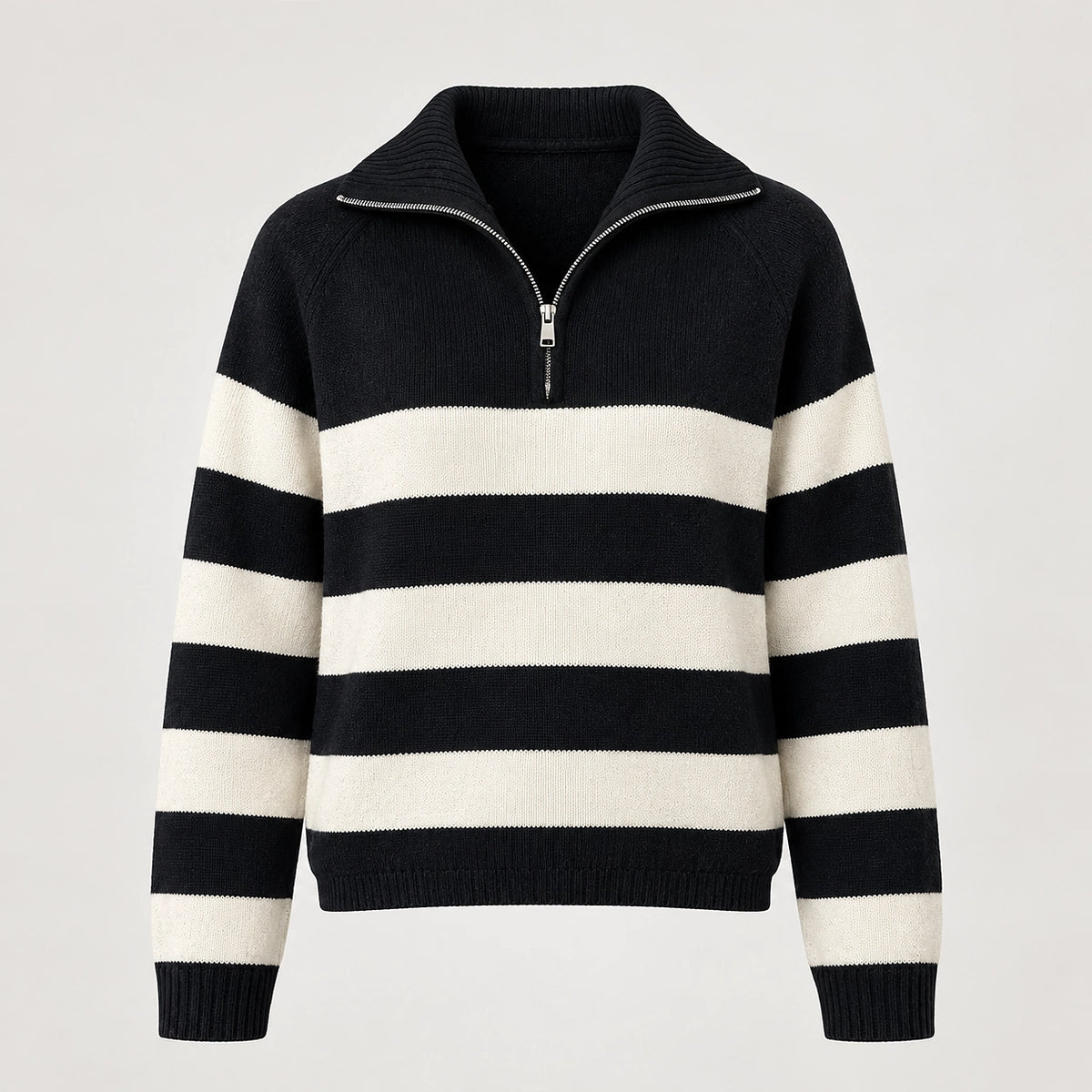 Delrow Striped Half-Zip Sweater — Black Stripes (apparel solo)