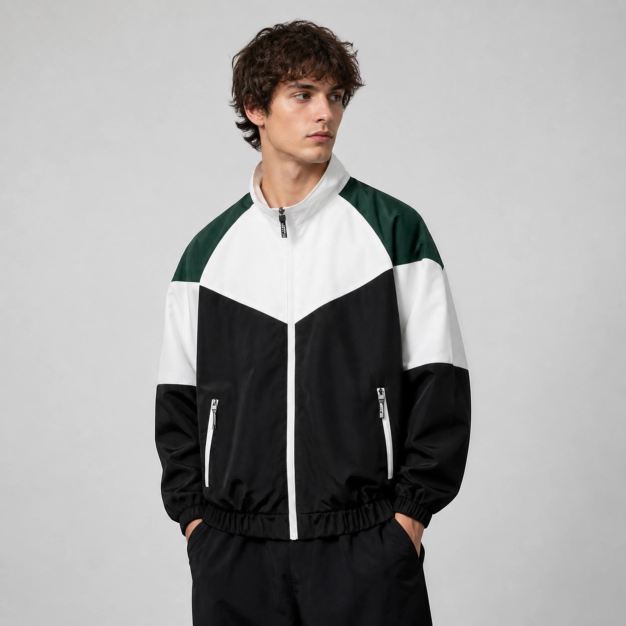 Halcor Colorblock Track Jacket — Black (studio with model)