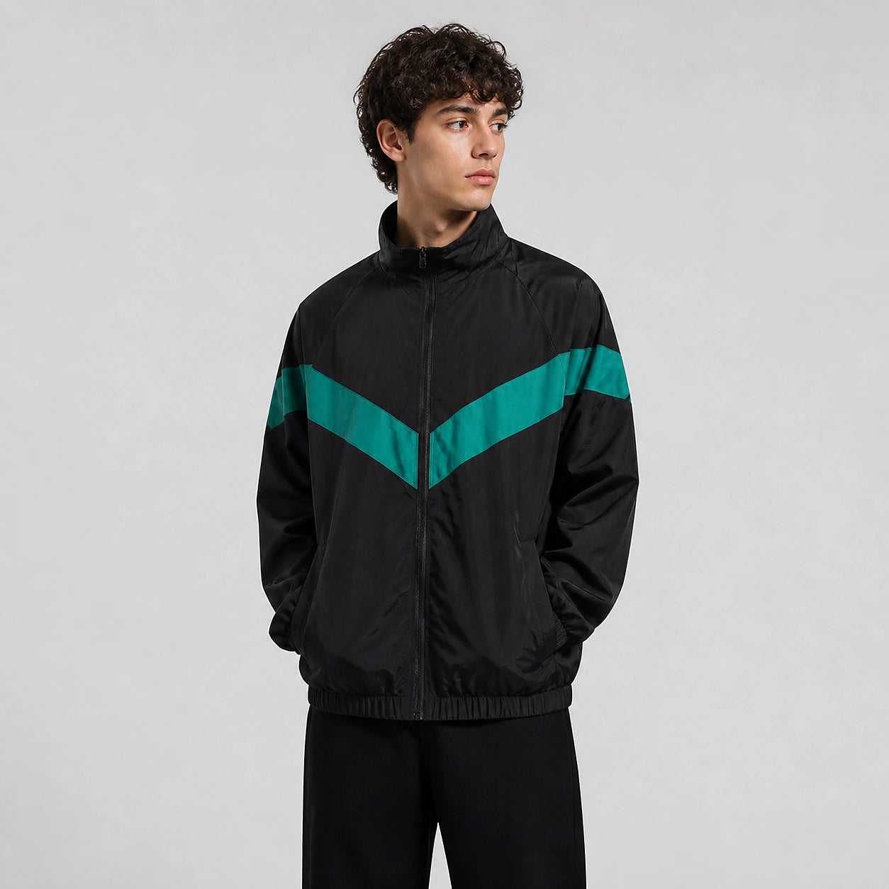 Dalton Colorblock Windbreaker Jacket — Black (studio with model)