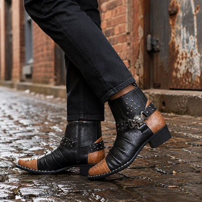 Ruxton Leather Studded Harness Boots