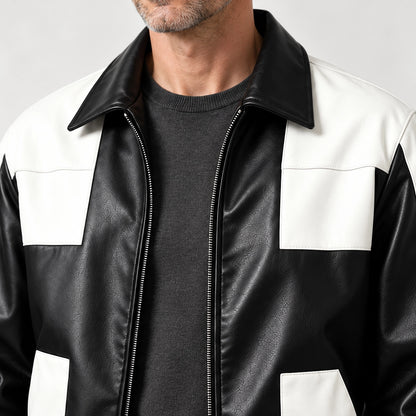 Dahven Leather Bomber Jacket — Black & White (apparel detail)