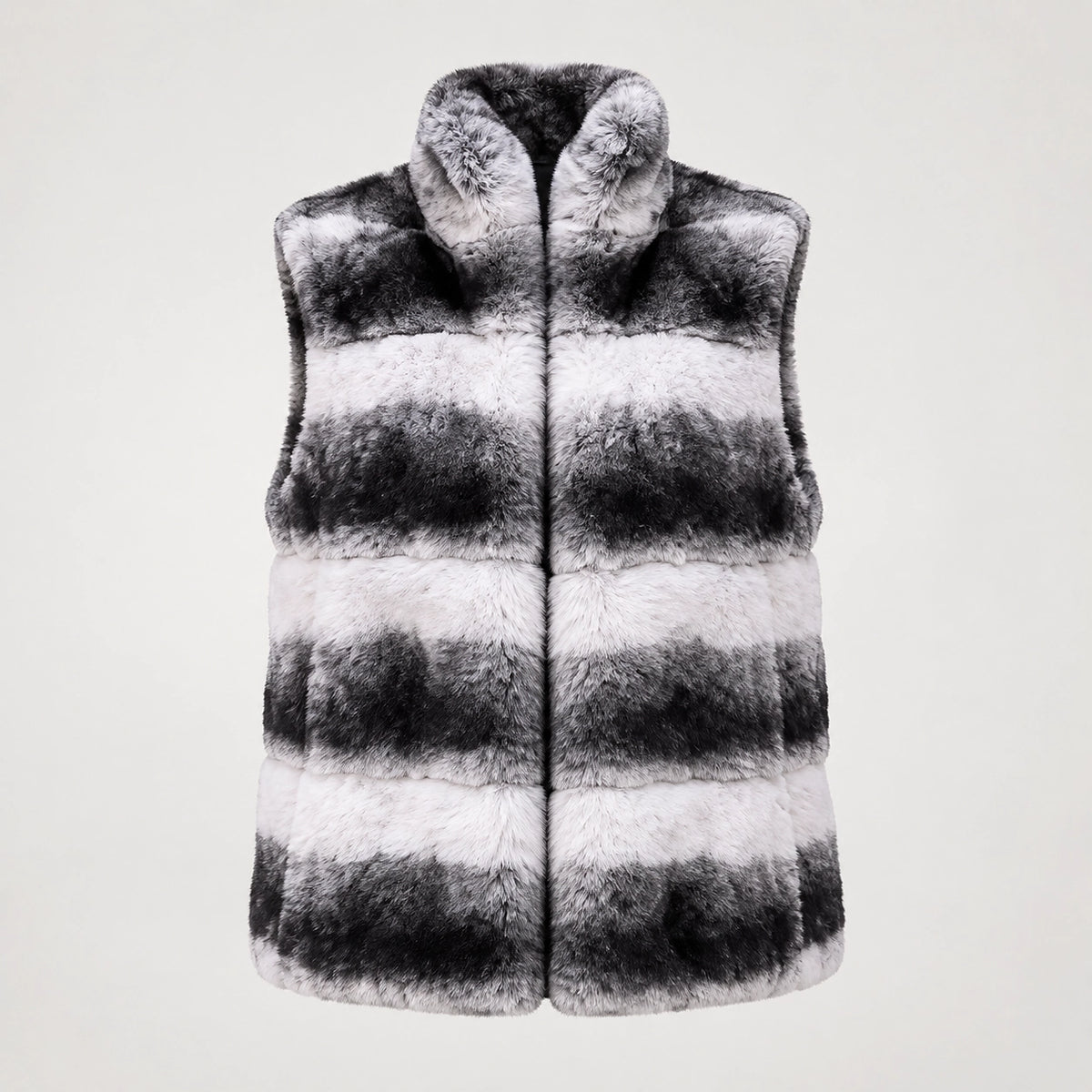 Belara Striped Faux Fur Vest — Black & White (apparel solo)