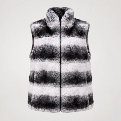 Belara Striped Faux Fur Vest — Black & White (apparel solo)
