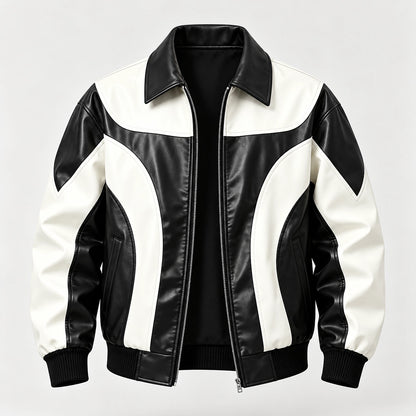 Dovek Leather Bomber Jacket — Black & White (apparel solo)