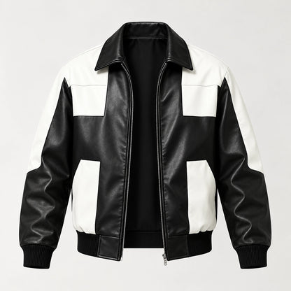 Dahven Leather Bomber Jacket — Black & White (apparel solo)