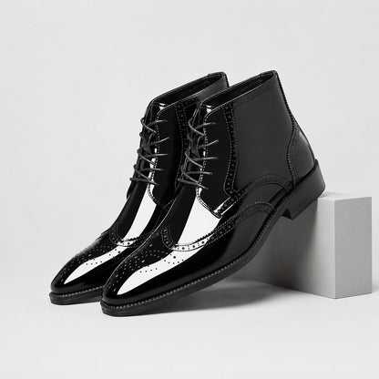 Halloran Leather Brogue Ankle Boots — Black & White (mens shoe pedestal)