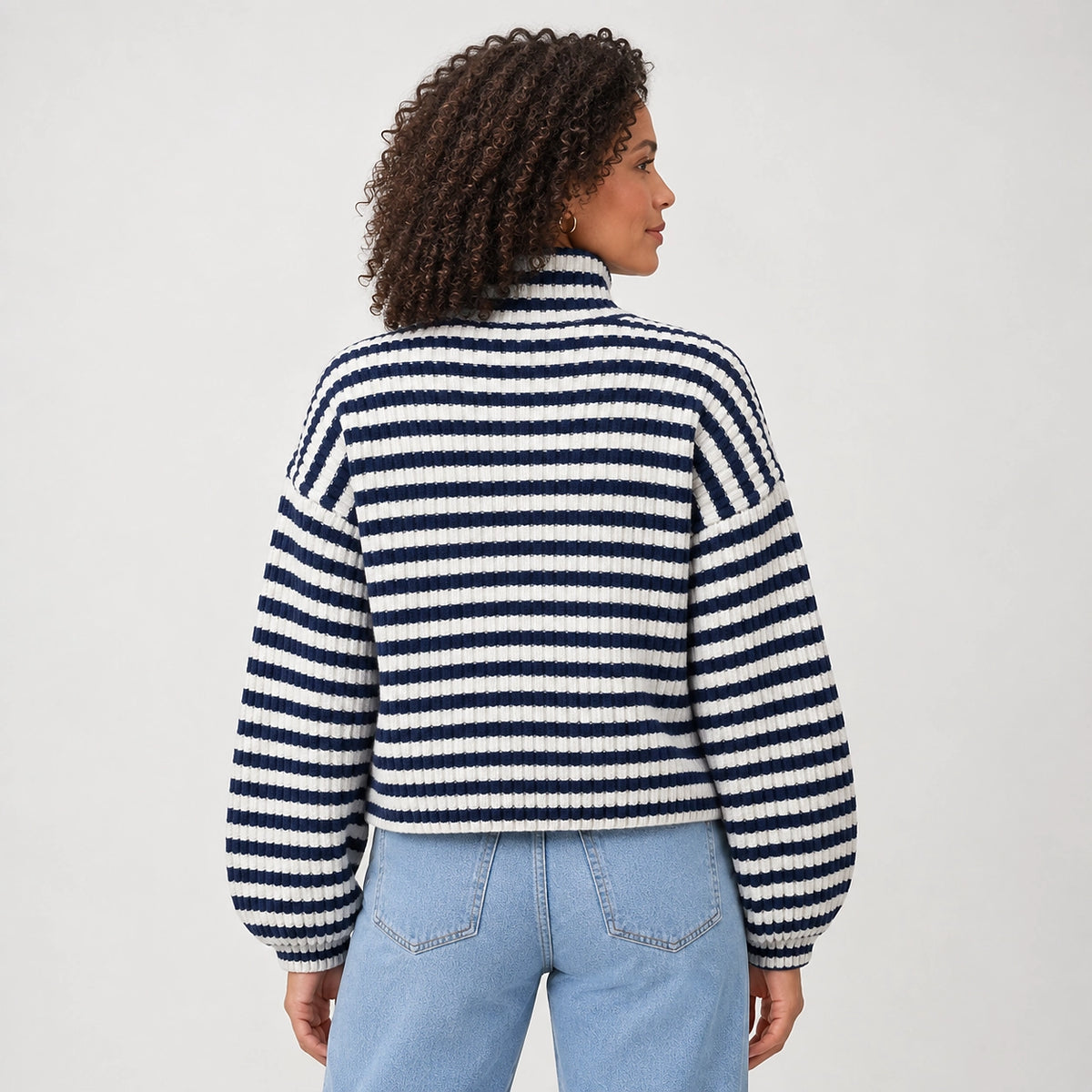 Breval Ribbed Zip Sweater — Black & White Stripe (apparel back)