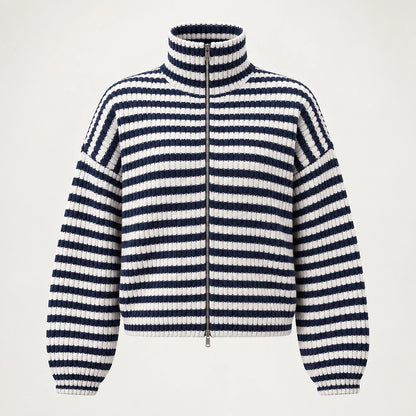Breval Ribbed Zip Sweater — Black & White Stripe (apparel solo)