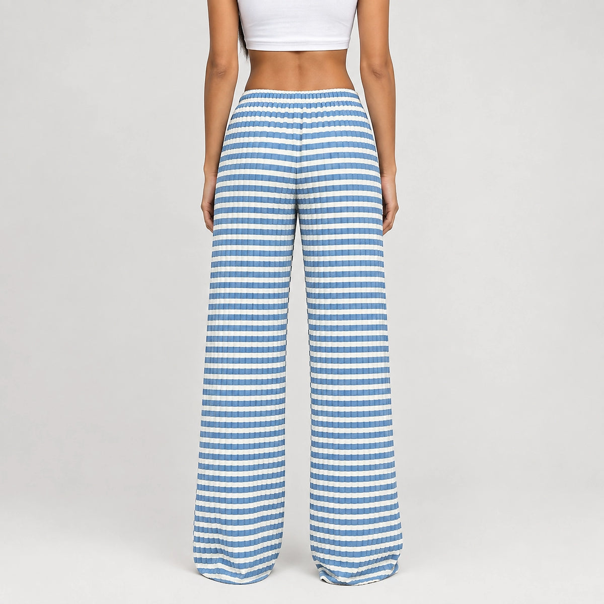 Delwyn Ribbed Drawstring Pants — Blue And White Stripes (apparel back)