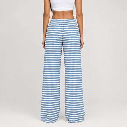Delwyn Ribbed Drawstring Pants — Blue And White Stripes (apparel back)