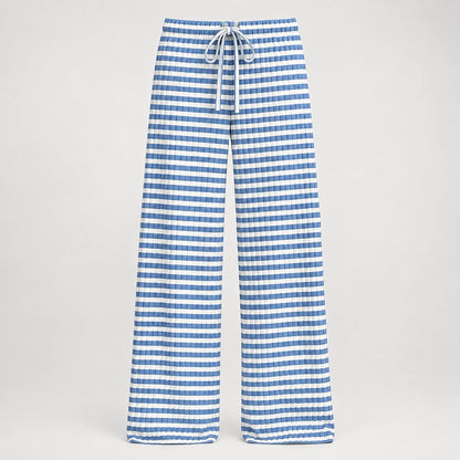 Delwyn Ribbed Drawstring Pants — Blue And White Stripes (apparel solo)