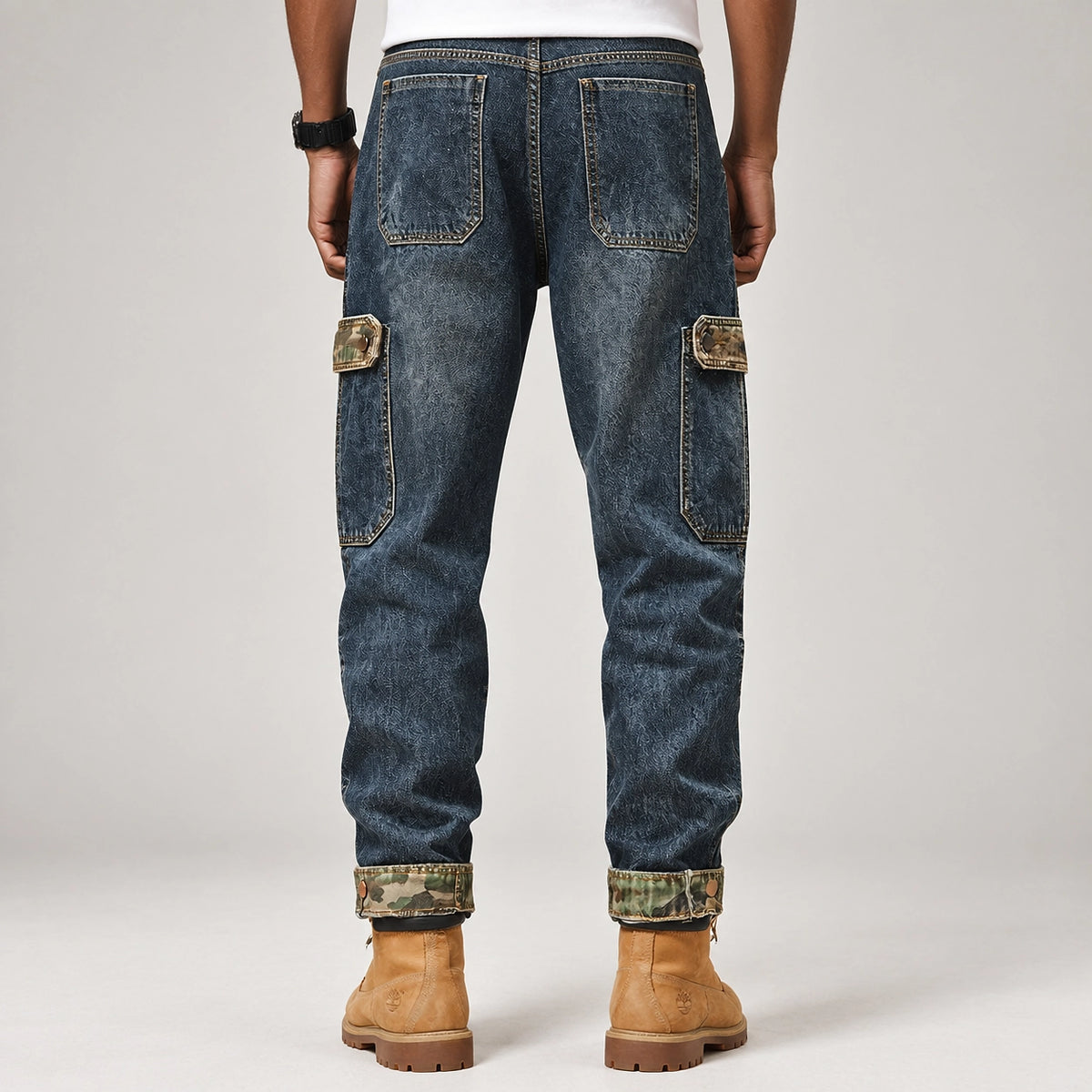 Breckon Cotton Cargo Jeans — Blue (apparel back)
